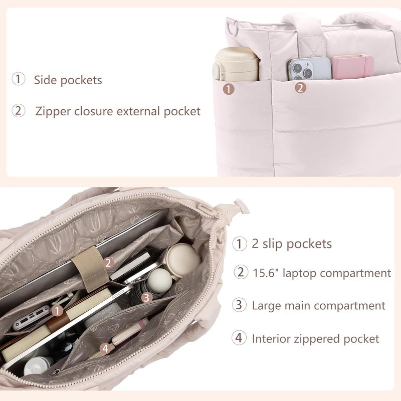 GASSDA Tote Bag for Women Puffer Tote Bag Large Nurse Bags Shoulder Handbag with Zipper for Work Travel - Image 4